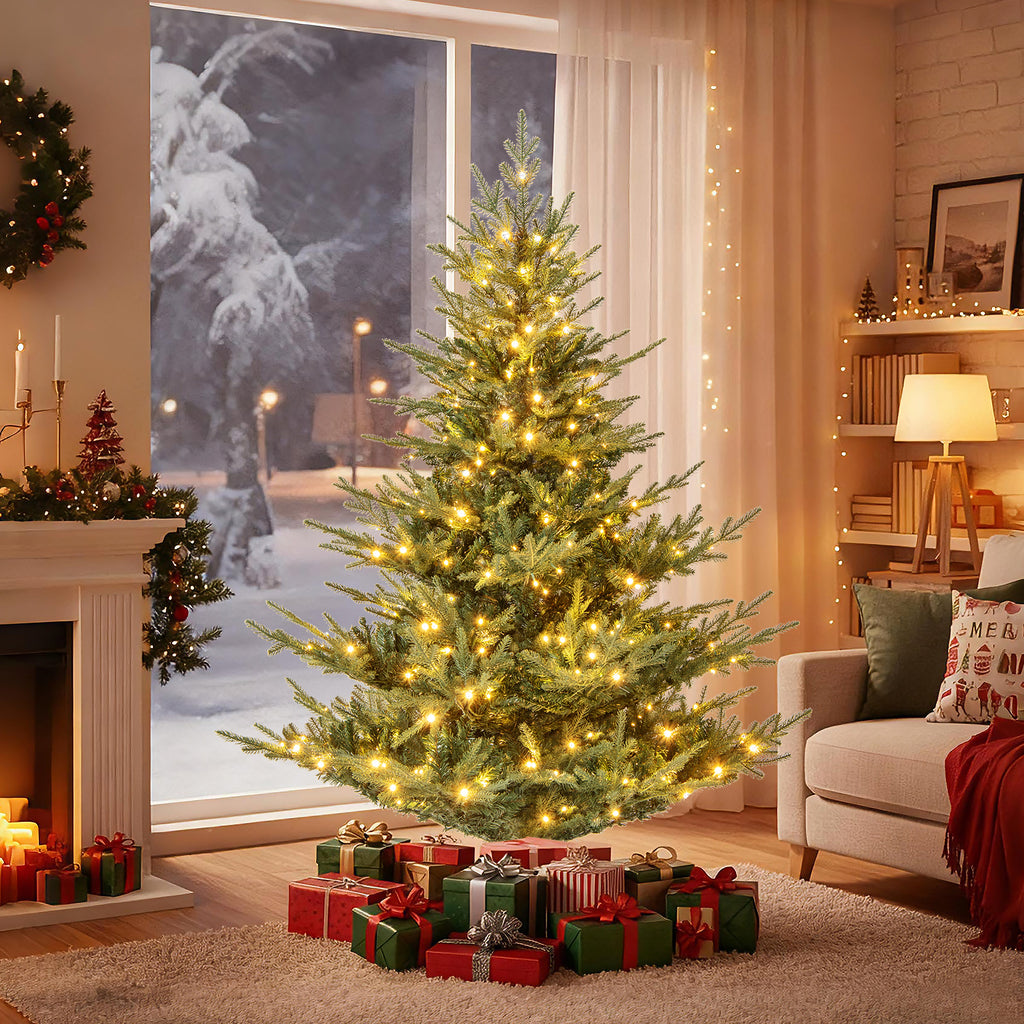 6/7 Feet Artificial Christmas Tree with Branch Tips & Warm White LED Lights