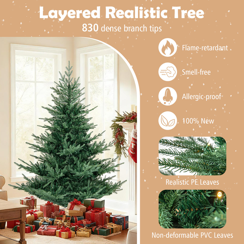 6/7 Feet Artificial Christmas Tree with Branch Tips & Warm White LED Lights