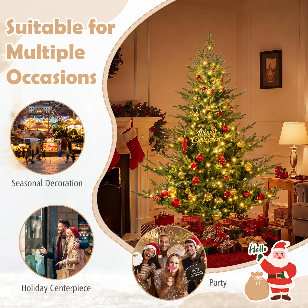 6/7 Feet Artificial Christmas Tree with Branch Tips & Warm White LED Lights