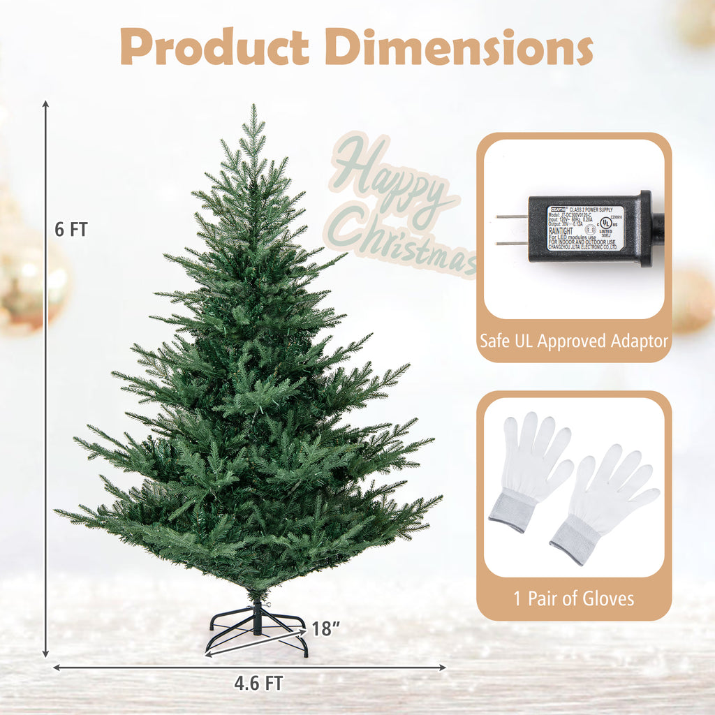 6/7 Feet Artificial Christmas Tree with Branch Tips & Warm White LED Lights