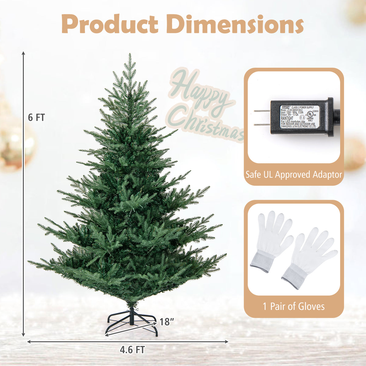 6/7 Feet Artificial Christmas Tree with Branch Tips & Warm White LED Lights