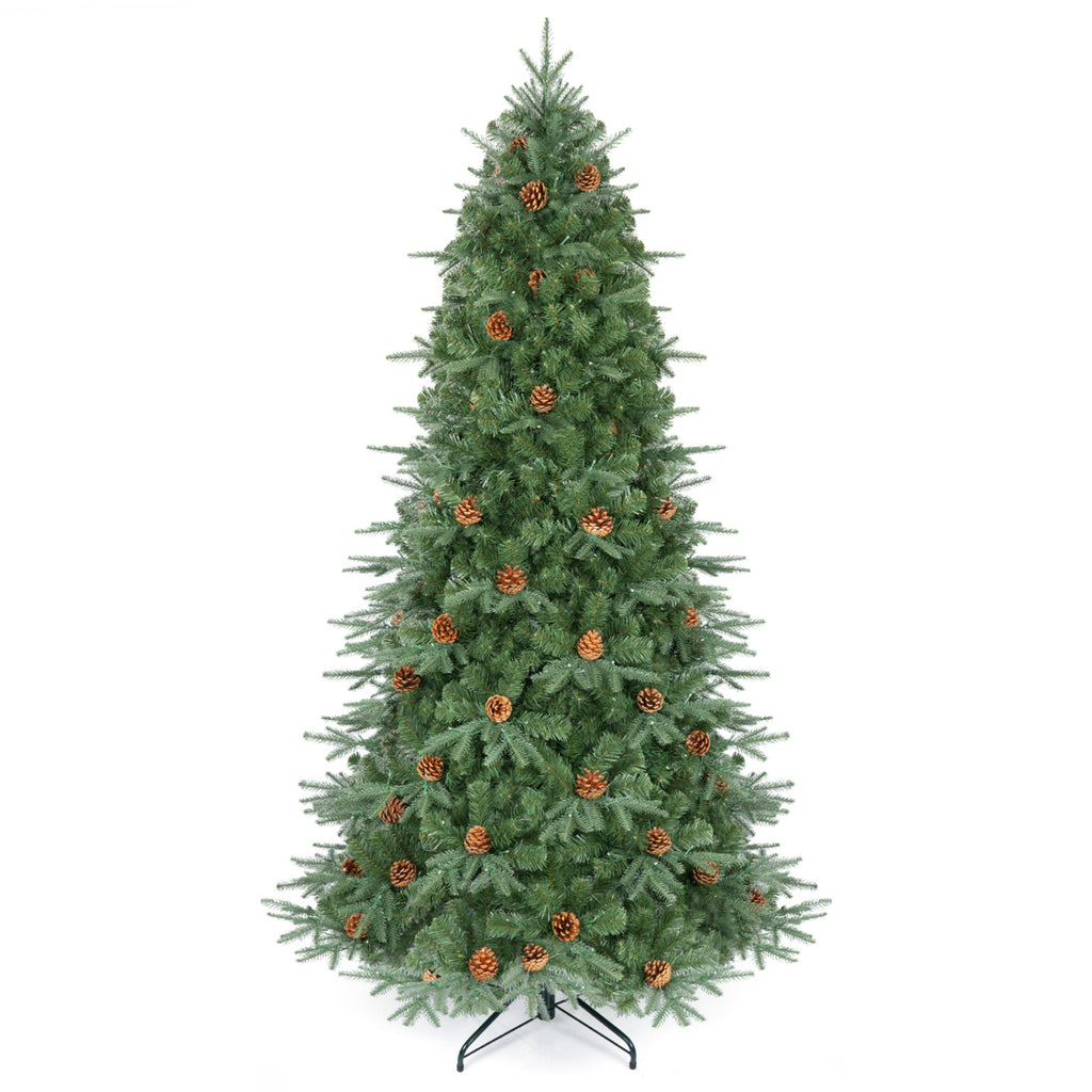 Green 7 Foot Artificial Christmas Tree with LED Lights and Pine Cones