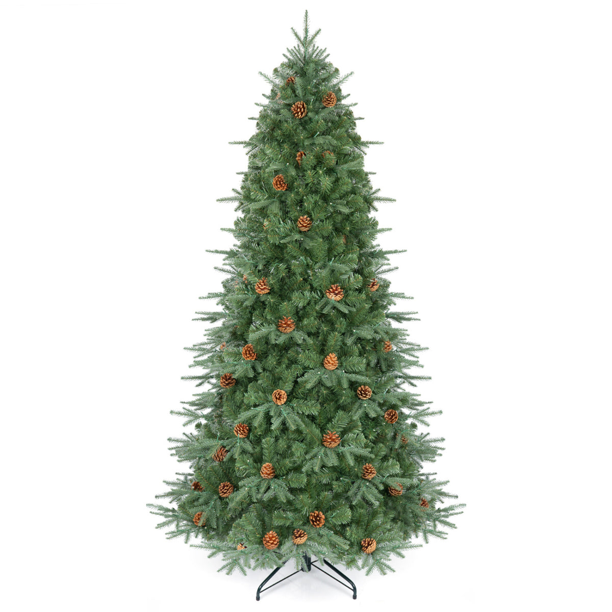 Green 7 Foot Artificial Christmas Tree with LED Lights and Pine Cones