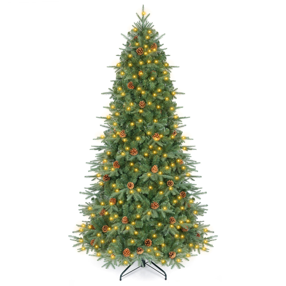Green 7 Foot Artificial Christmas Tree with LED Lights and Pine Cones