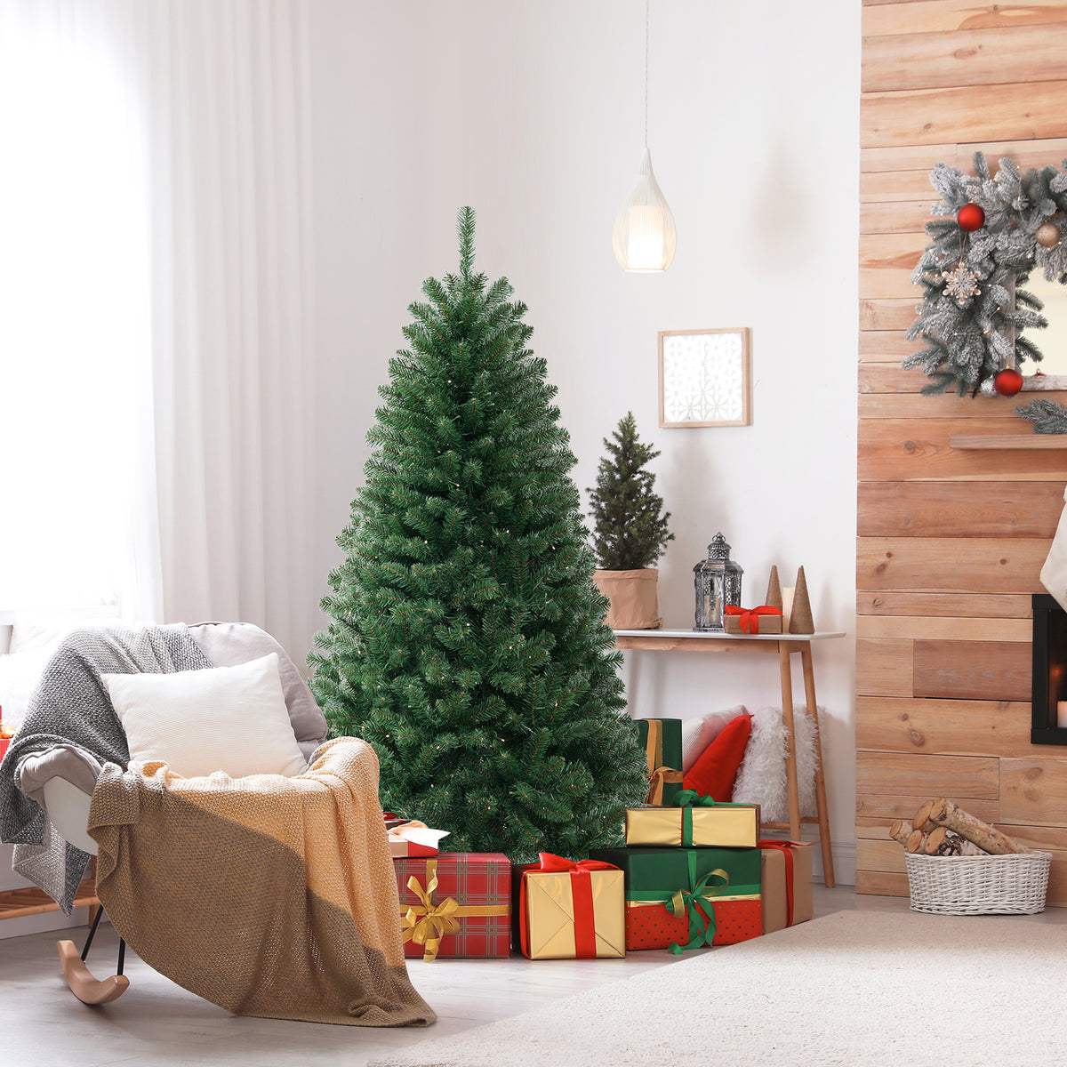 Green 6ft Artificial Christmas Tree with 568 Branch Tips & Warm White LED Lights