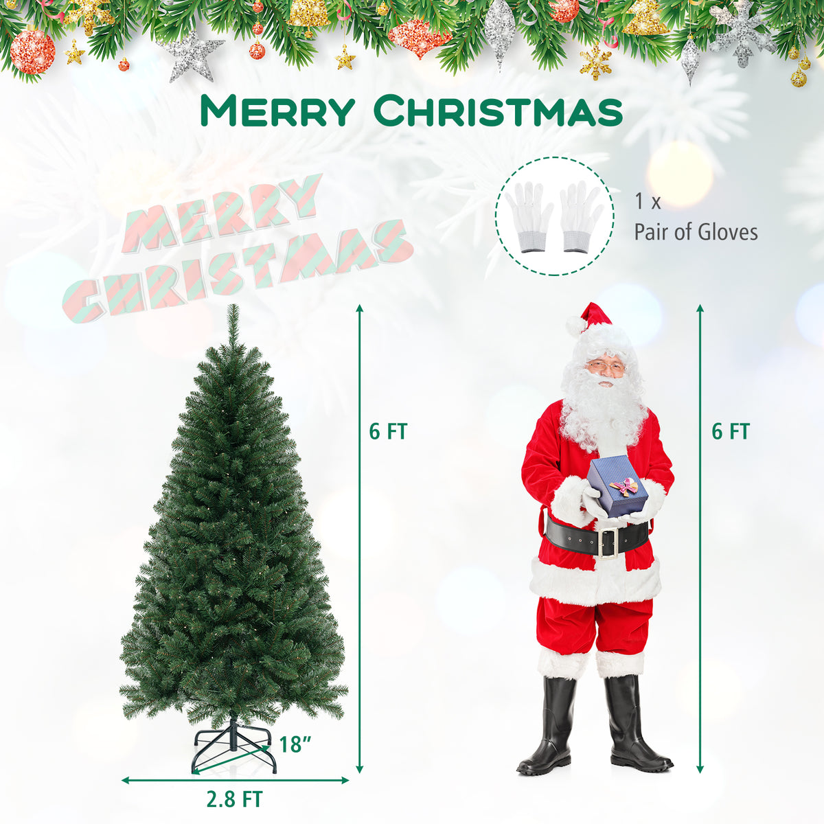 Green 6ft Artificial Christmas Tree with 568 Branch Tips & Warm White LED Lights