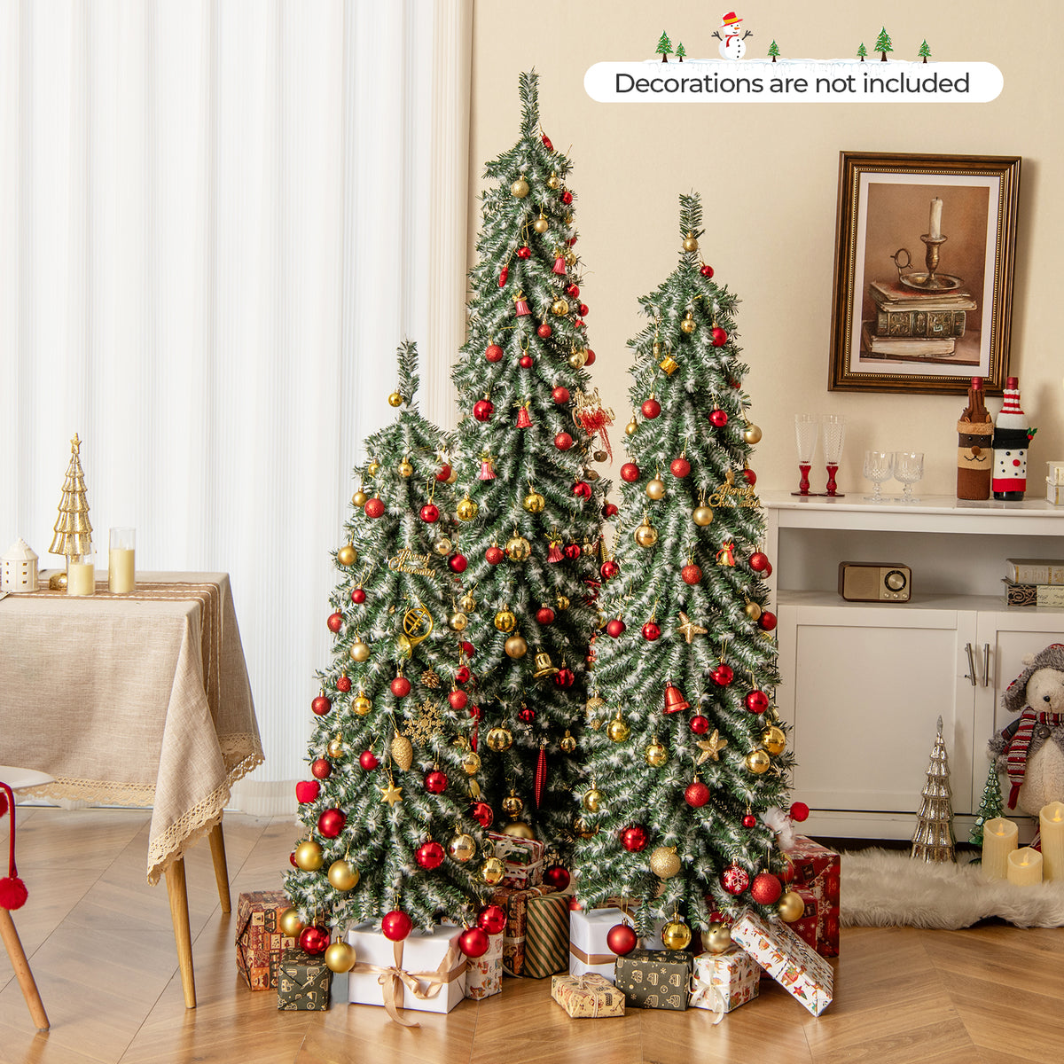 Prelit 4/5/6 Feet Artificial Christmas Tree Set of 3 with Snow & Cotton Variation