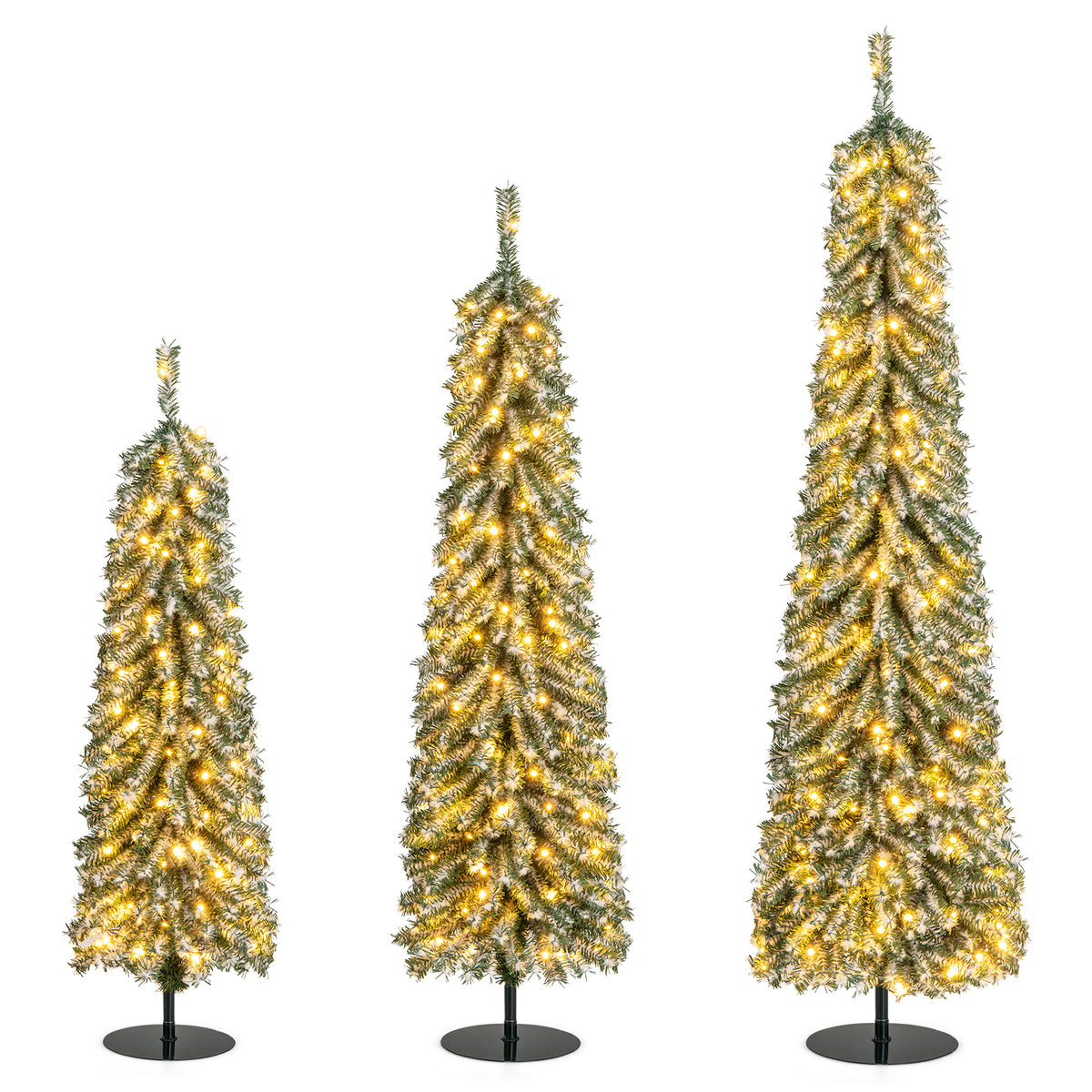 Prelit 4/5/6 Feet Artificial Christmas Tree Set of 3 with Snow & Cotton Variation