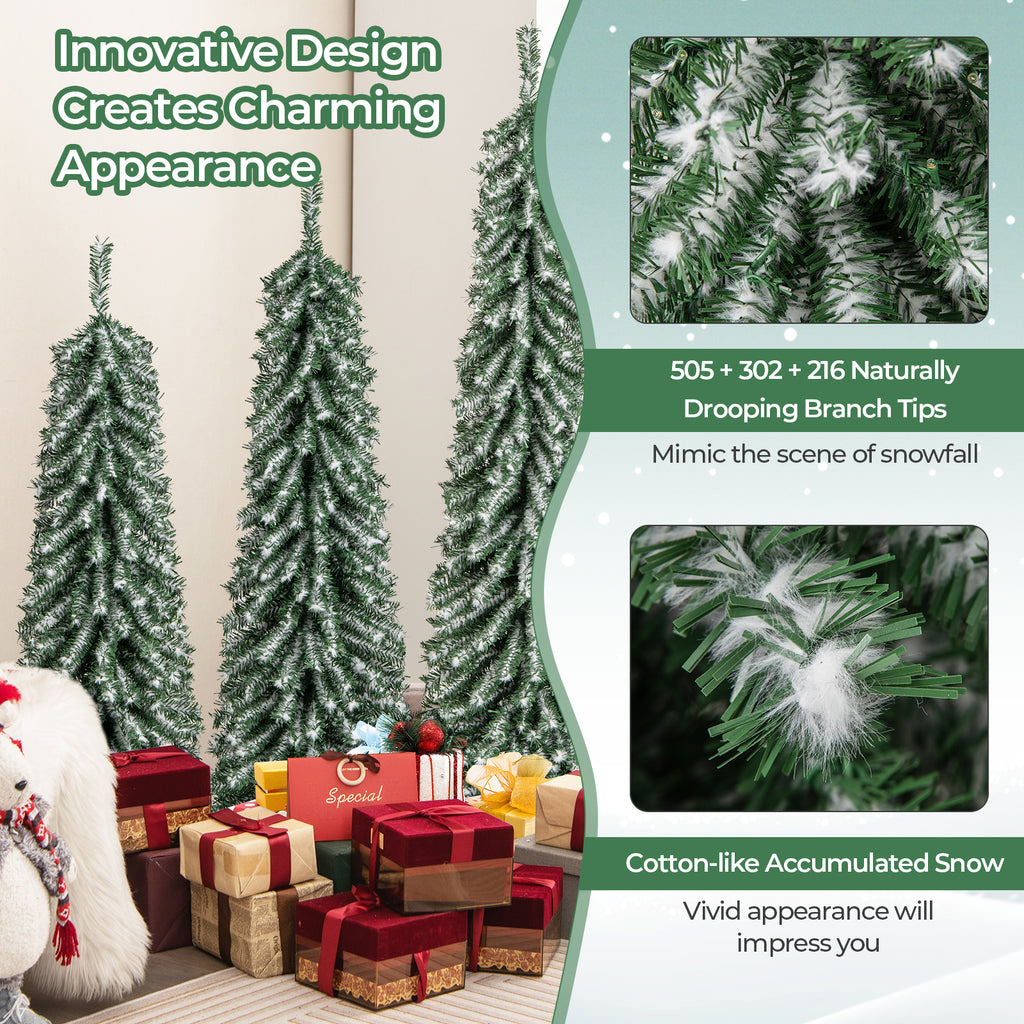 Prelit 4/5/6 Feet Artificial Christmas Tree Set of 3 with Snow & Cotton Variation