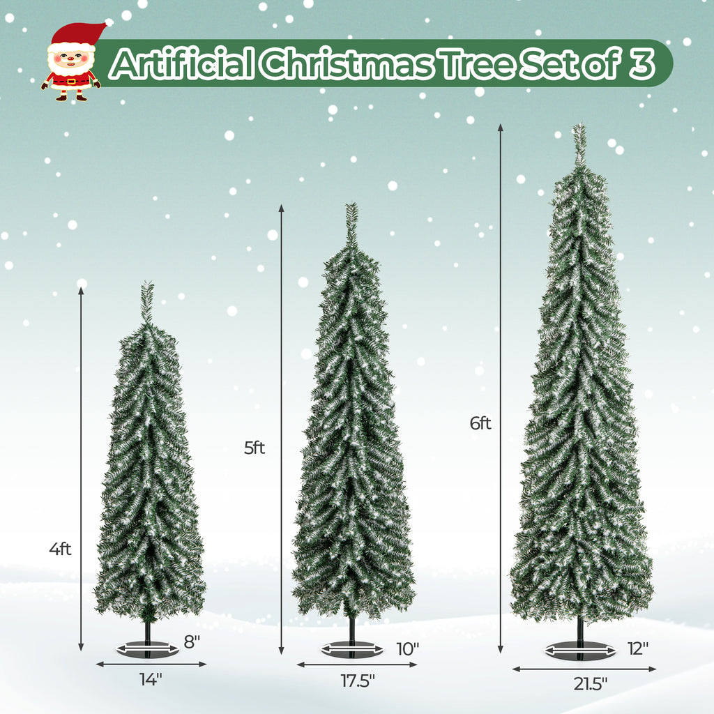 Prelit 4/5/6 Feet Artificial Christmas Tree Set of 3 with Snow & Cotton Variation