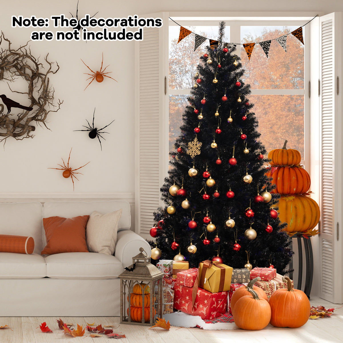 7 ft Artificial Christmas Tree with 6 Lighting Modes & Spooky Sounds — Halloween & Holiday Decor