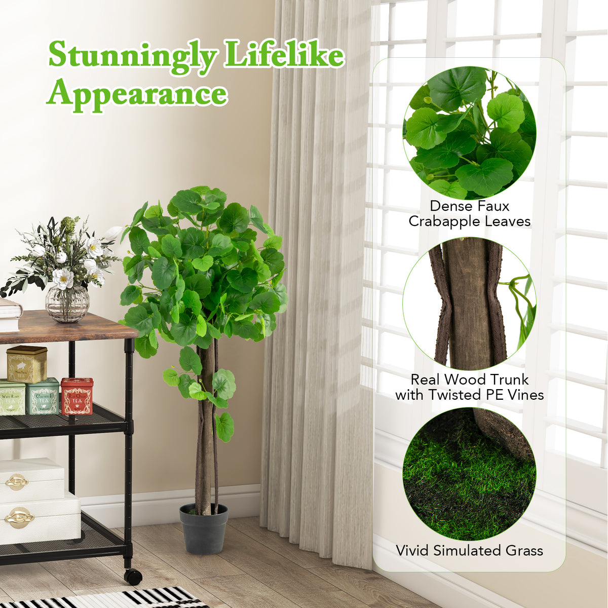 44 Inch Artificial Crabapple Tree with Adjustable Branches for Home Decor