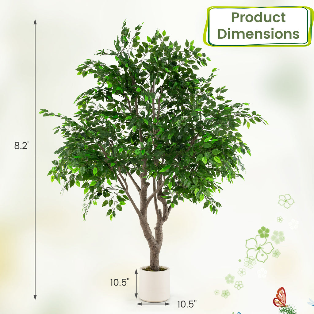 8.2 Ft Tall Artificial Ficus Tree with Dense Leaves - Faux Greenery Indoor Plant