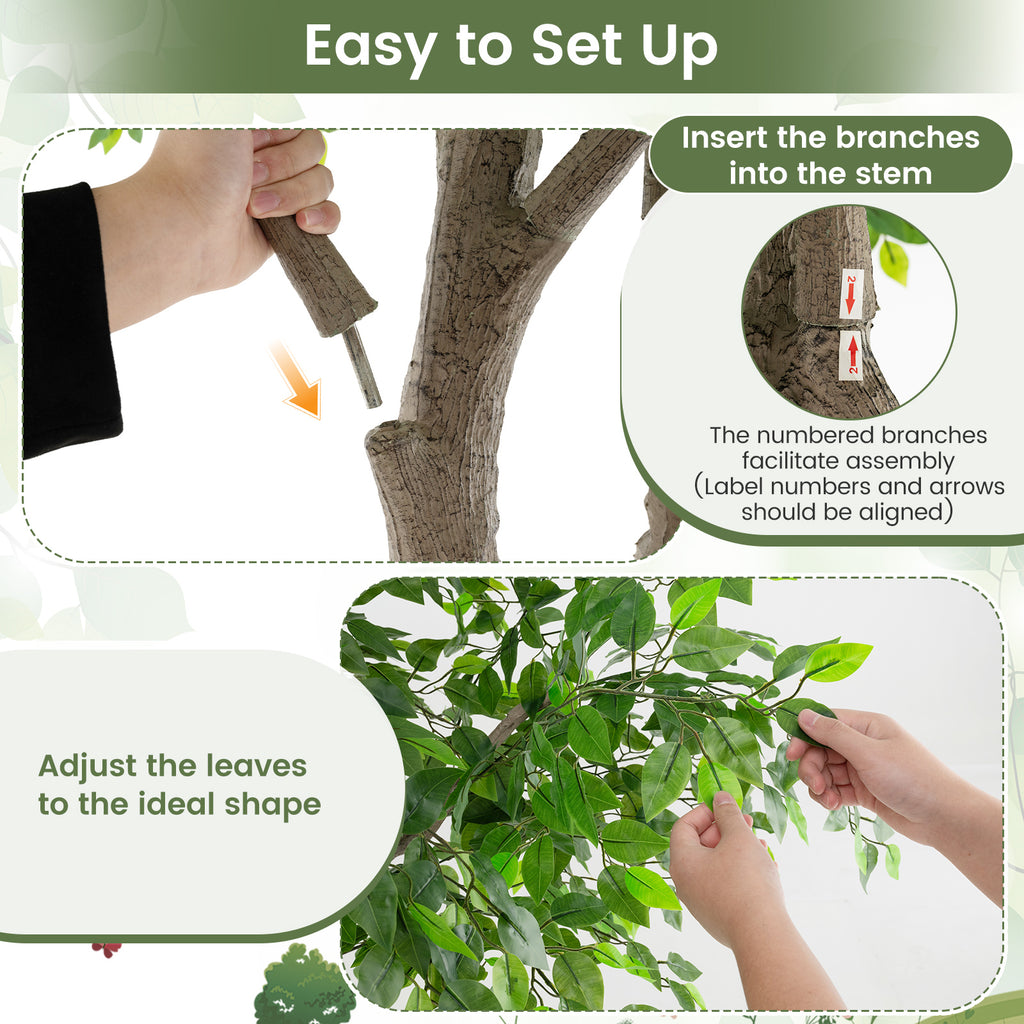 8.2 Ft Tall Artificial Ficus Tree with Dense Leaves - Faux Greenery Indoor Plant