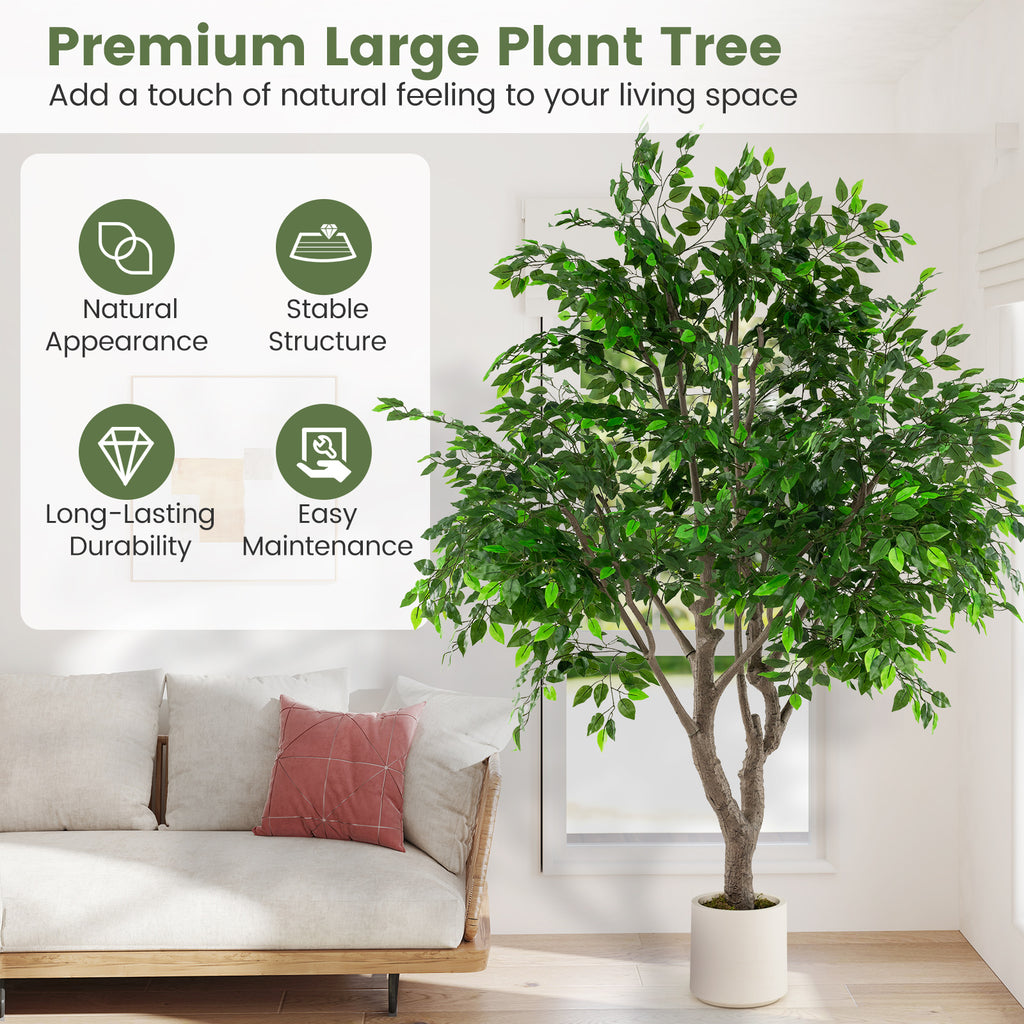 8.2 Ft Tall Artificial Ficus Tree with Dense Leaves - Faux Greenery Indoor Plant