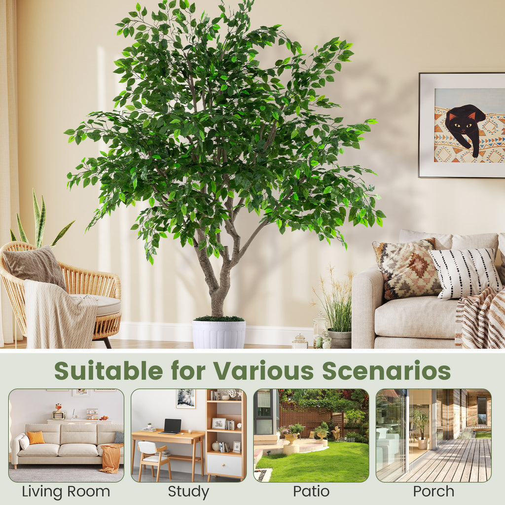 8.2 Ft Tall Artificial Ficus Tree with Dense Leaves - Faux Greenery Indoor Plant