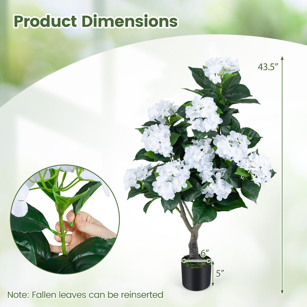 Artificial Hydrangea Tree with 11 White Silk Flowers - Faux Floral Plant - White