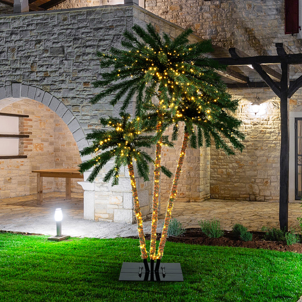 Artificial Lighted Palm Tree with Metal Base - 157 Branch Tips, 930 Warm White LEDs - Variation of This Listing