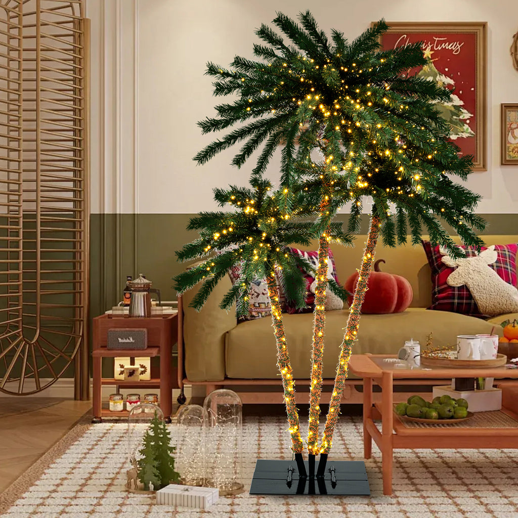 Artificial Lighted Palm Tree with Metal Base - 157 Branch Tips, 930 Warm White LEDs - Variation of This Listing