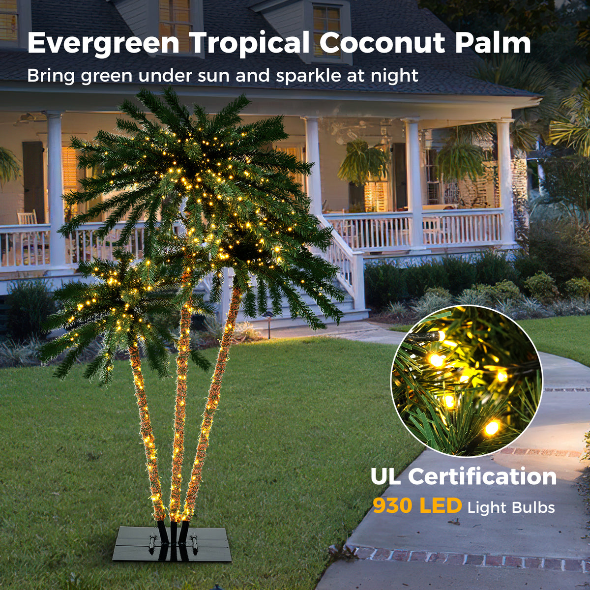 Artificial Lighted Palm Tree with Metal Base - 157 Branch Tips, 930 Warm White LEDs - Variation of This Listing