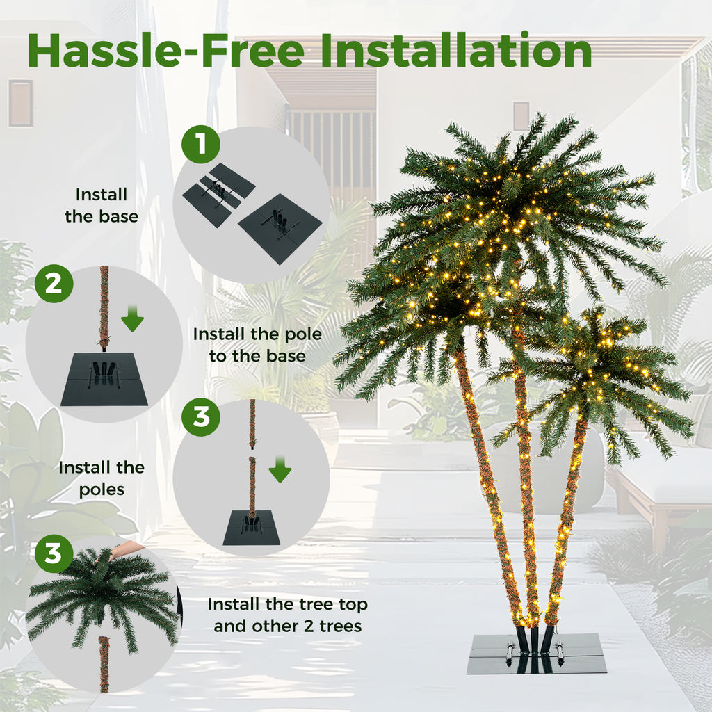 Artificial Lighted Palm Tree with Metal Base - 157 Branch Tips, 930 Warm White LEDs - Variation of This Listing