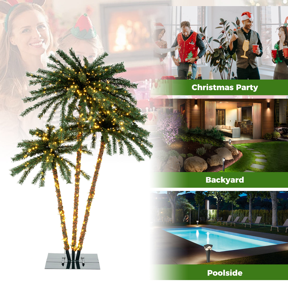 Artificial Lighted Palm Tree with Metal Base - 157 Branch Tips, 930 Warm White LEDs - Variation of This Listing