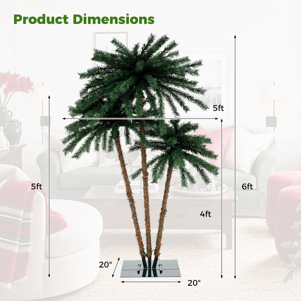 Artificial Lighted Palm Tree with Metal Base - 157 Branch Tips, 930 Warm White LEDs - Variation of This Listing