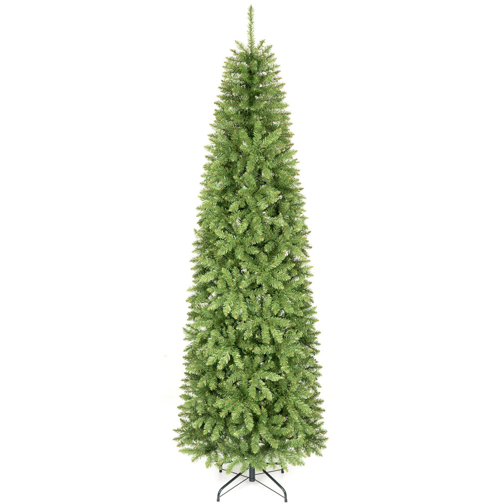 7.5 FT Artificial Pencil Christmas Tree with Full Branch Tips & Folding Metal Stand