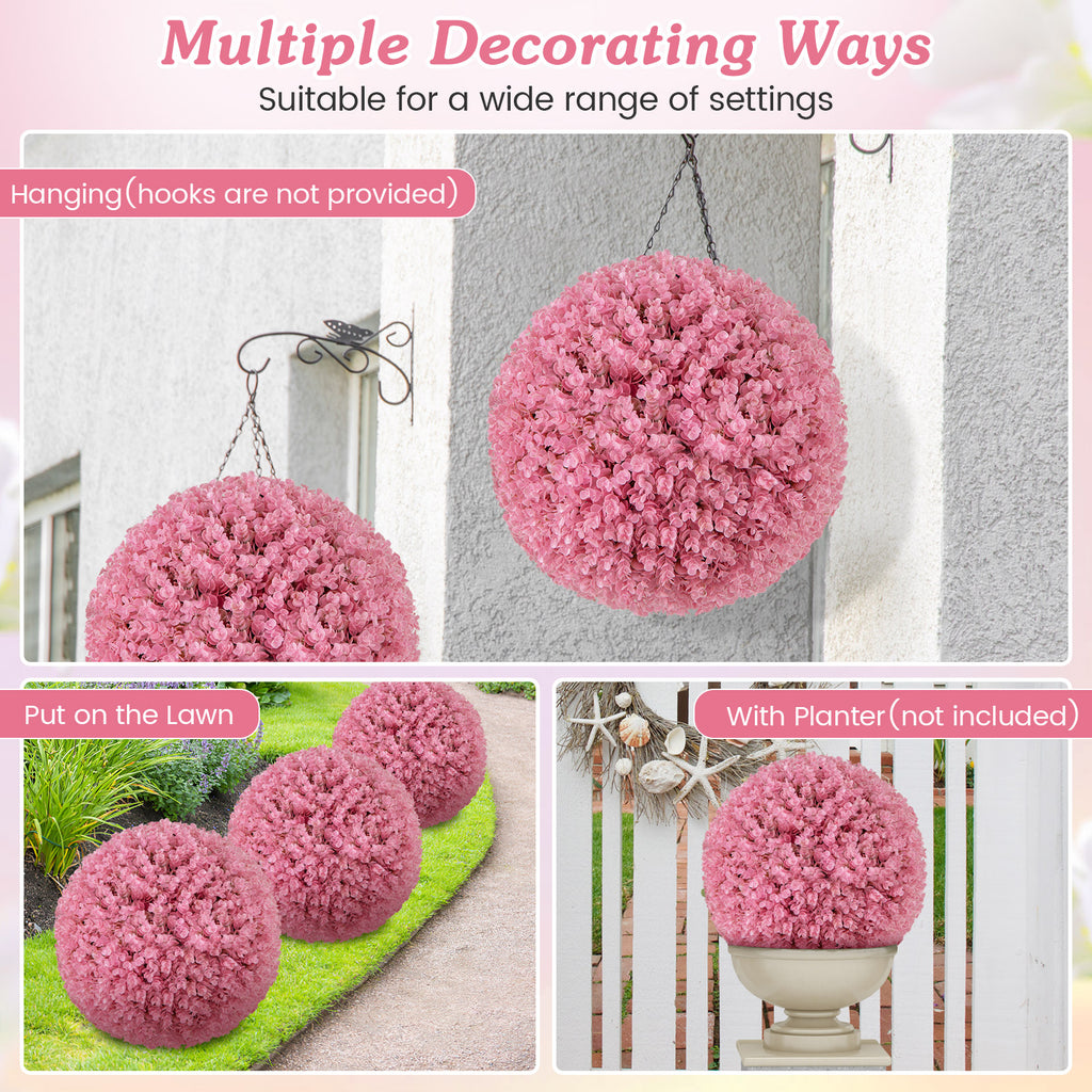 Pink Faux Eucalyptus Decorative Balls - 17.5 Inch 2-Pack with 7-Layer Leaves
