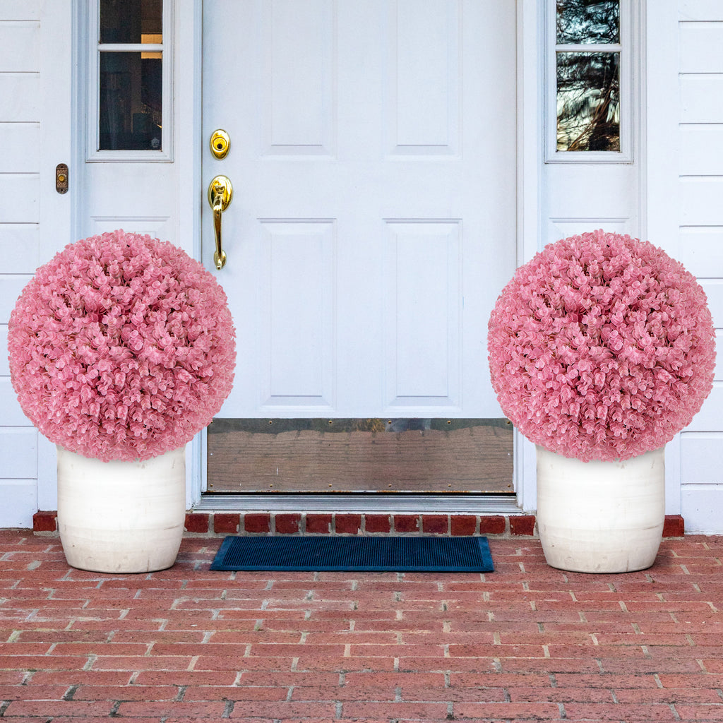Pink Faux Eucalyptus Decorative Balls - 17.5 Inch 2-Pack with 7-Layer Leaves