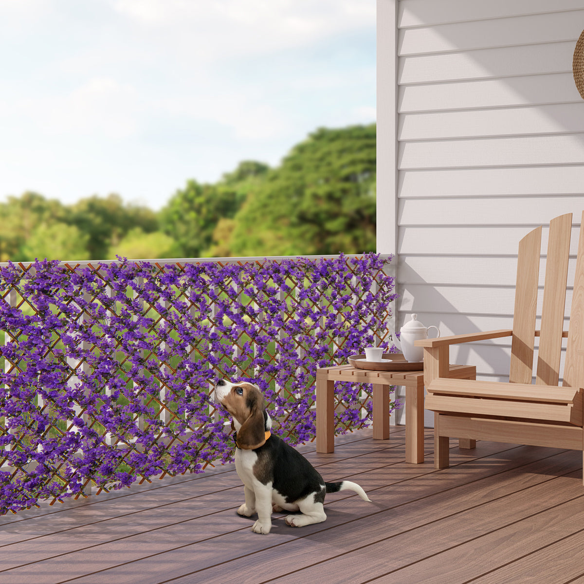 Decorative Faux Purple Eucalyptus Fence Panel with Willow Frame for Balcony Patio - Variation: Purple Eucalyptus