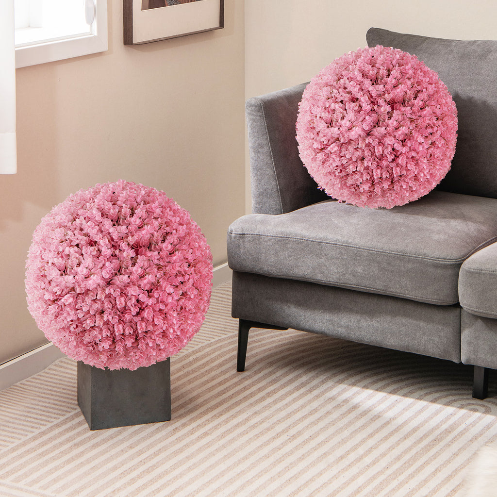 Pink Faux Eucalyptus Decorative Balls - 17.5 Inch 2-Pack with 7-Layer Leaves