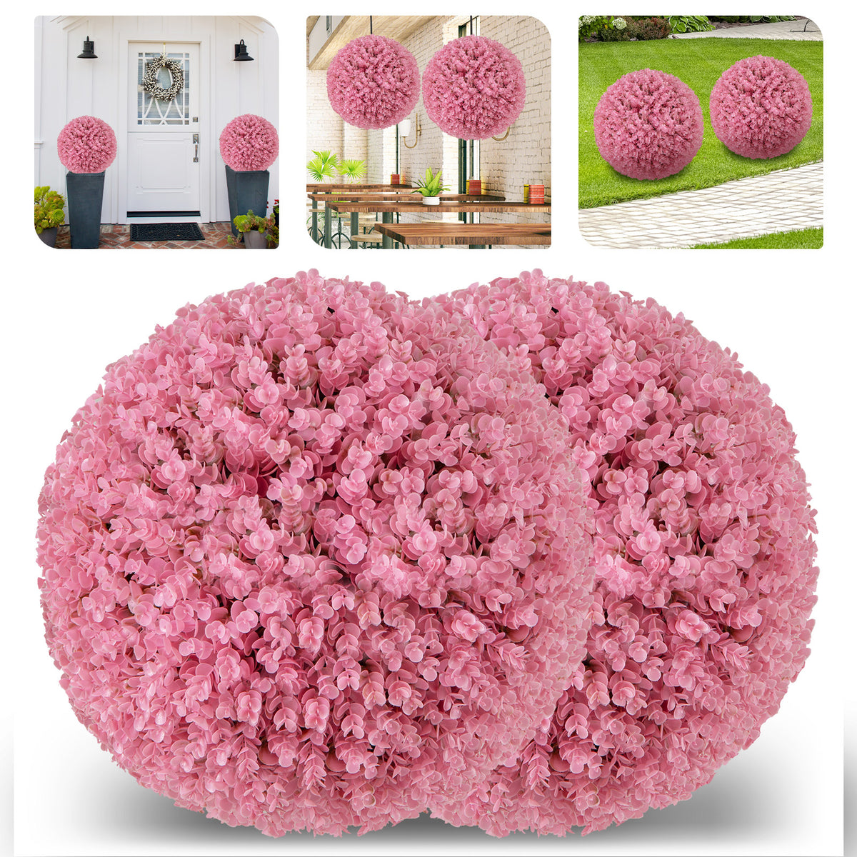 Pink Faux Eucalyptus Decorative Balls - 17.5 Inch 2-Pack with 7-Layer Leaves