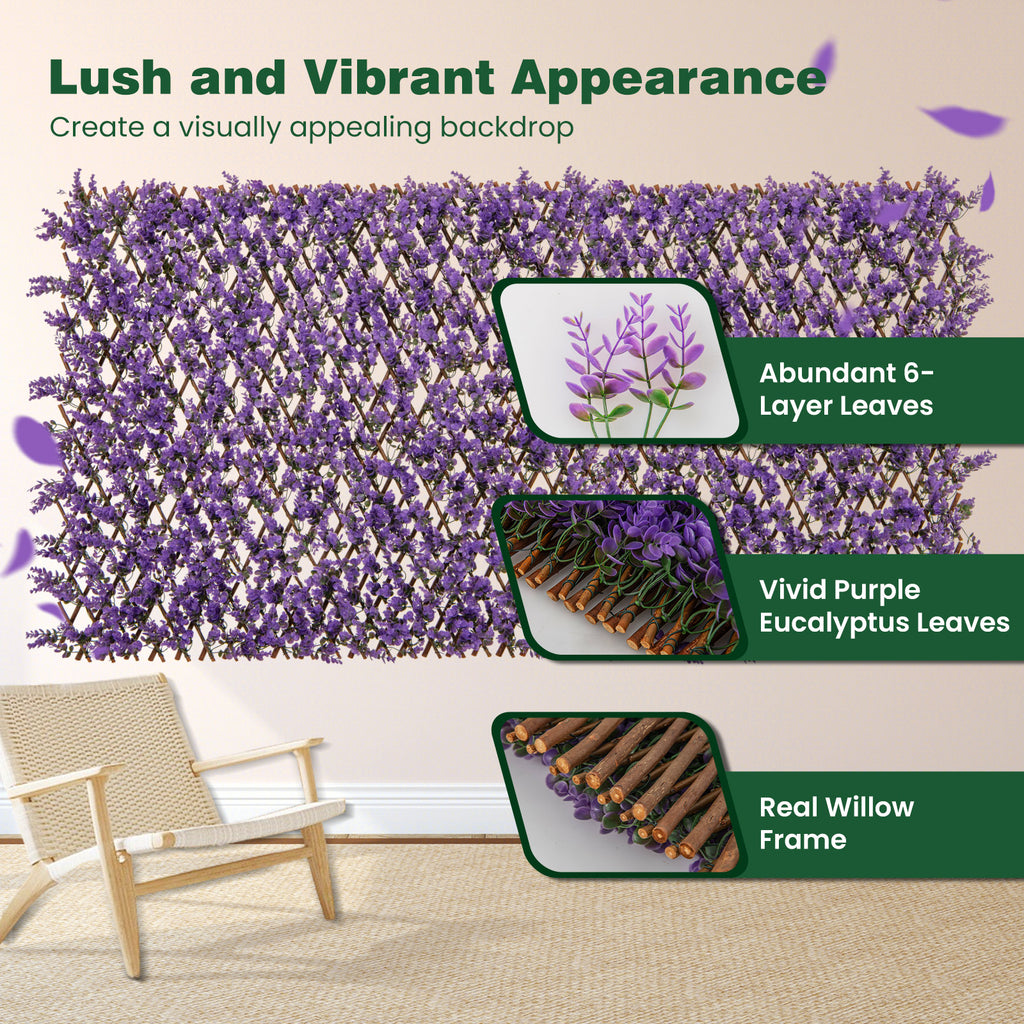 Decorative Faux Purple Eucalyptus Fence Panel with Willow Frame for Balcony Patio - Variation: Purple Eucalyptus