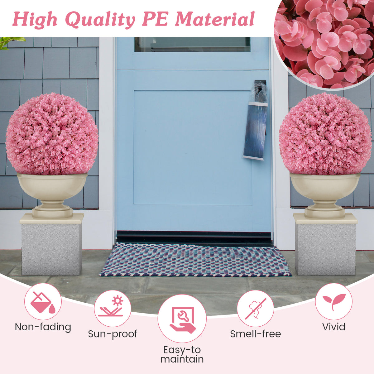 Pink Faux Eucalyptus Decorative Balls - 17.5 Inch 2-Pack with 7-Layer Leaves
