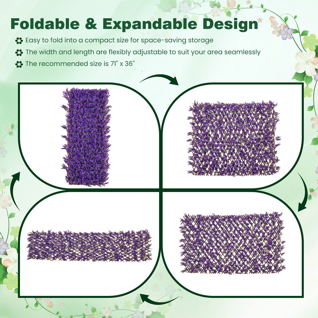 Decorative Faux Purple Eucalyptus Fence Panel with Willow Frame for Balcony Patio - Variation: Purple Eucalyptus
