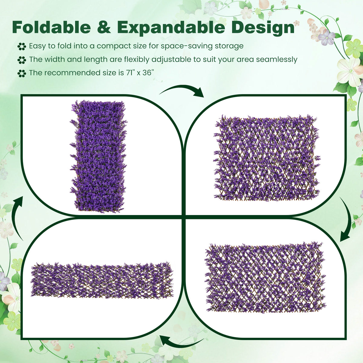 Decorative Faux Purple Eucalyptus Fence Panel with Willow Frame for Balcony Patio - Variation: Purple Eucalyptus