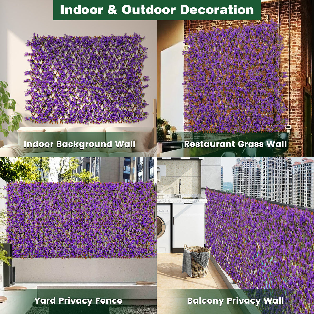 Decorative Faux Purple Eucalyptus Fence Panel with Willow Frame for Balcony Patio - Variation: Purple Eucalyptus