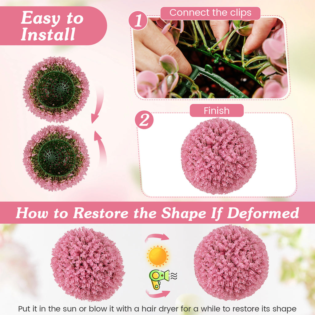 Pink Faux Eucalyptus Decorative Balls - 17.5 Inch 2-Pack with 7-Layer Leaves