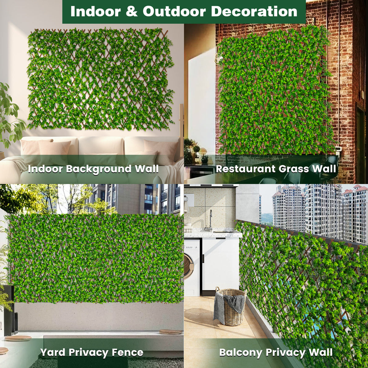 Green Eucalyptus Privacy Fence Screen with Sun-Protective Faux Hedge for Balcony & Patio