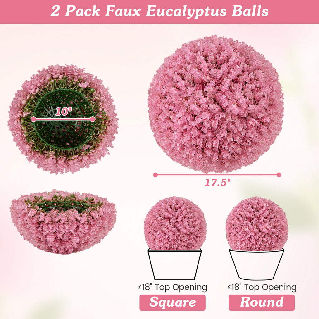 Pink Faux Eucalyptus Decorative Balls - 17.5 Inch 2-Pack with 7-Layer Leaves