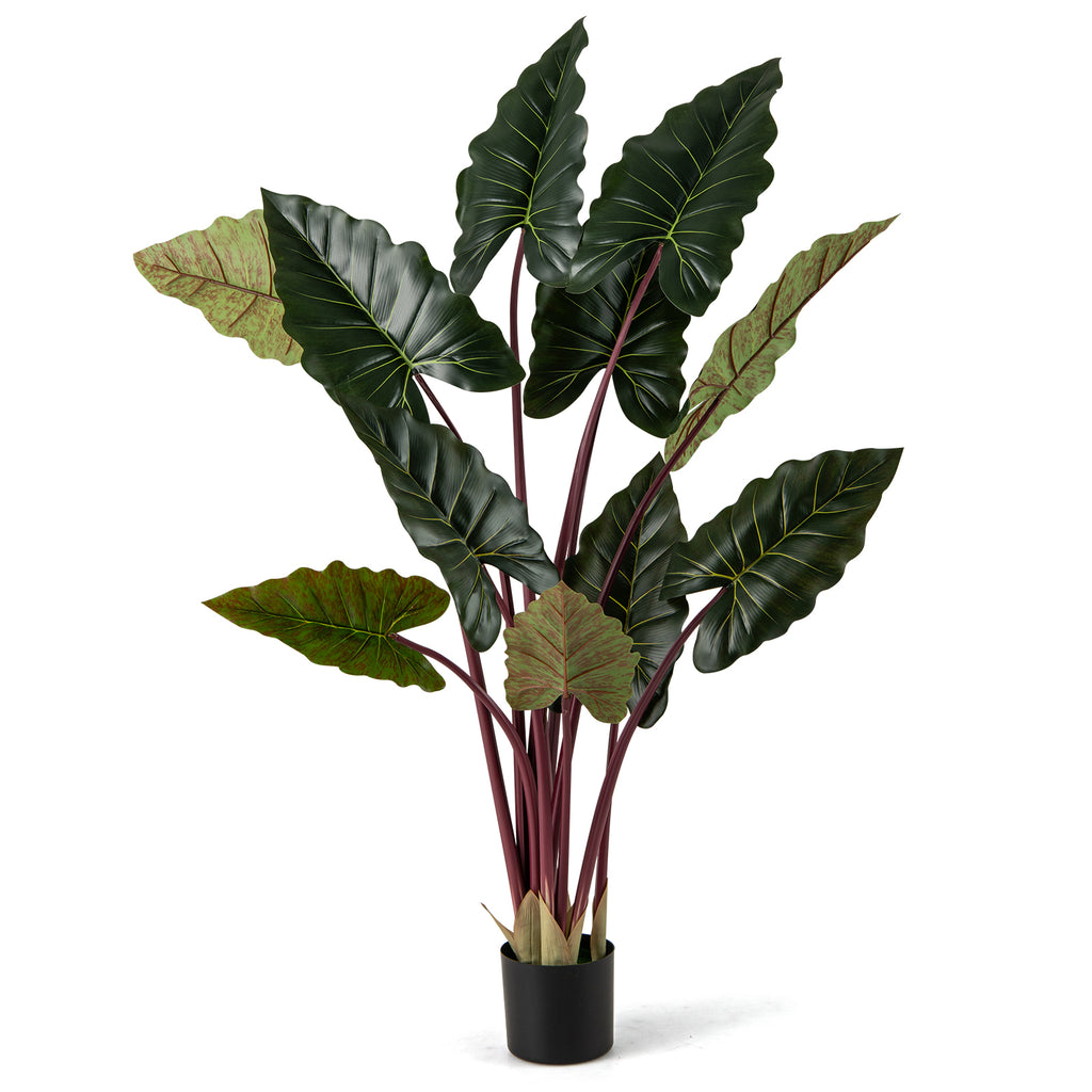 Artificial Rainbow Taro Tree 63 Inch Tall with 11 Faux Leaves - Realistic Indoor Decor - Set of 1