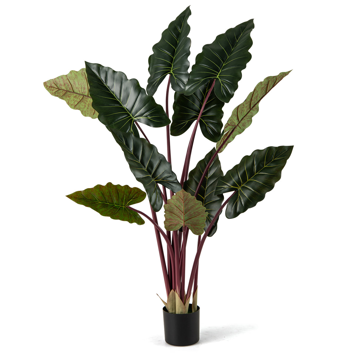 Artificial Rainbow Taro Tree 63 Inch Tall with 11 Faux Leaves - Realistic Indoor Decor - Set of 1