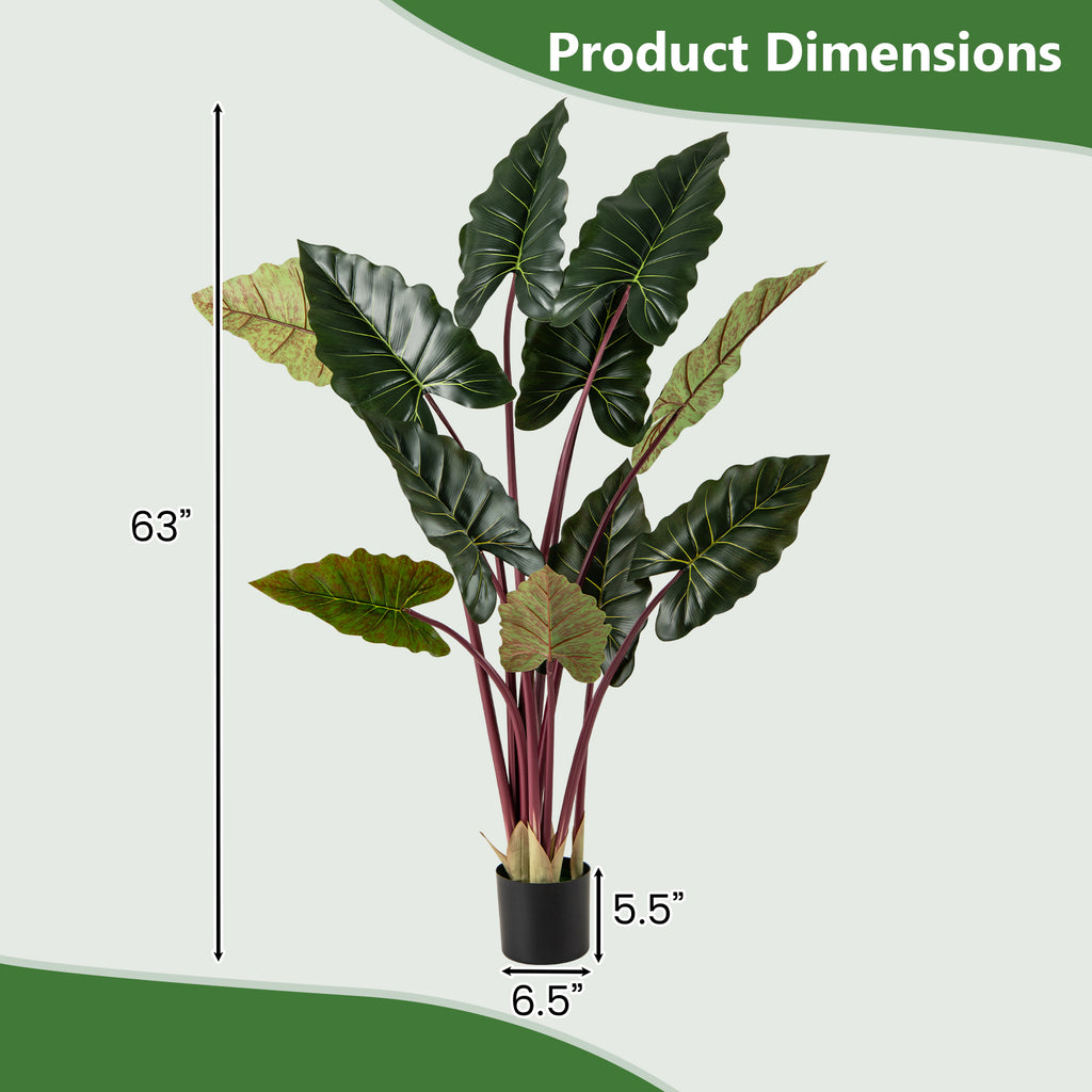 Artificial Rainbow Taro Tree 63 Inch Tall with 11 Faux Leaves - Realistic Indoor Decor - Set of 1