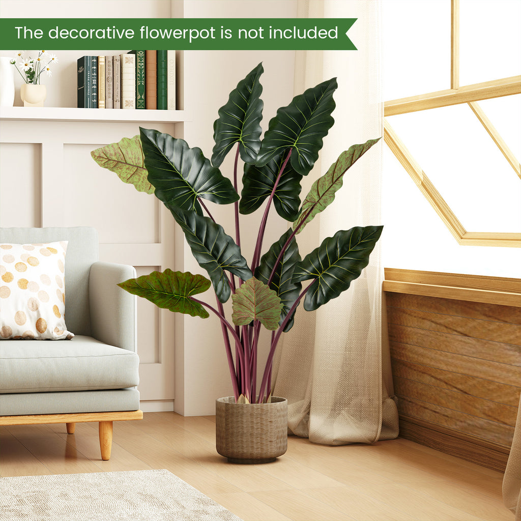 Artificial Rainbow Taro Tree 63 Inch Tall with 11 Faux Leaves - Realistic Indoor Decor - Set of 1