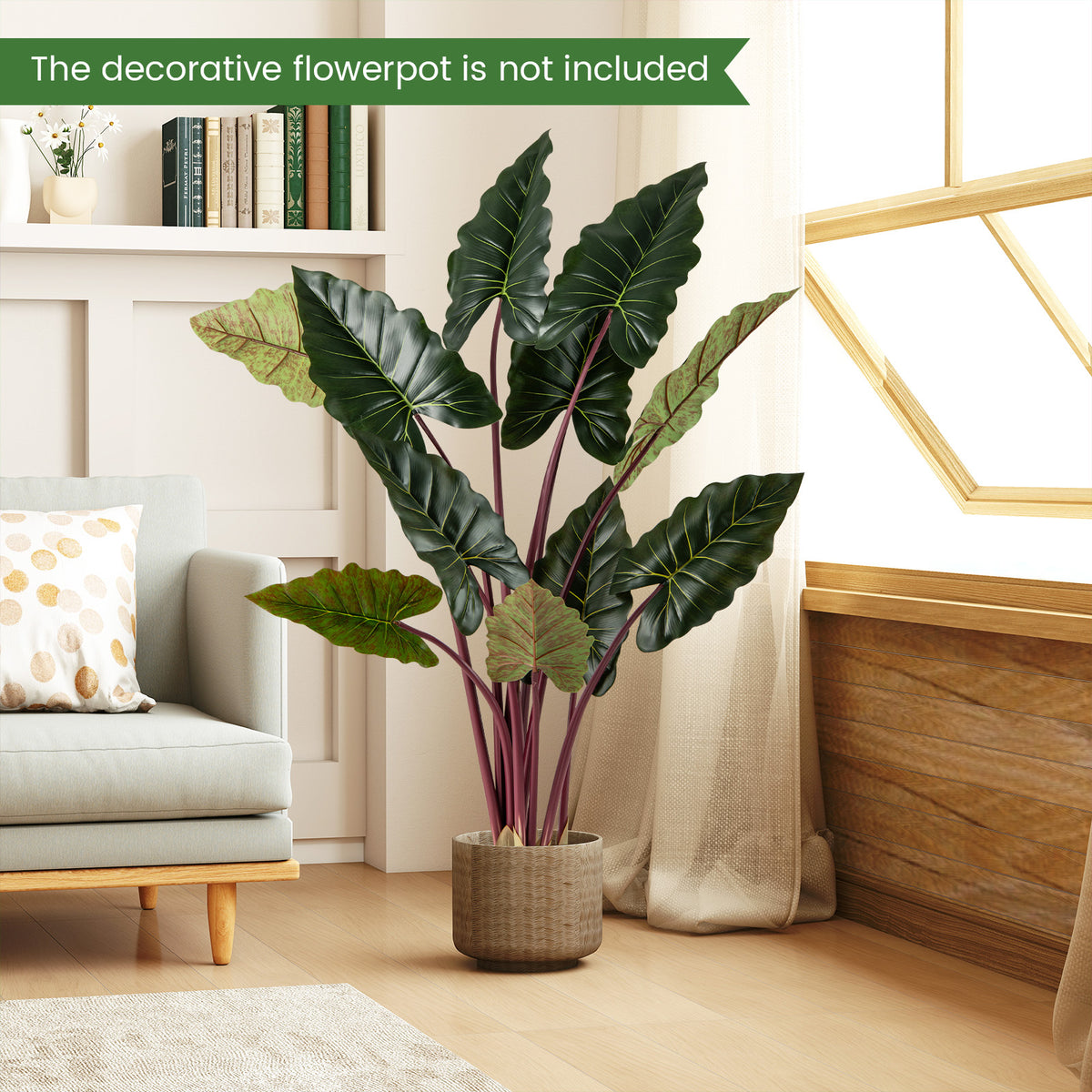 Artificial Rainbow Taro Tree 63 Inch Tall with 11 Faux Leaves - Realistic Indoor Decor - Set of 1
