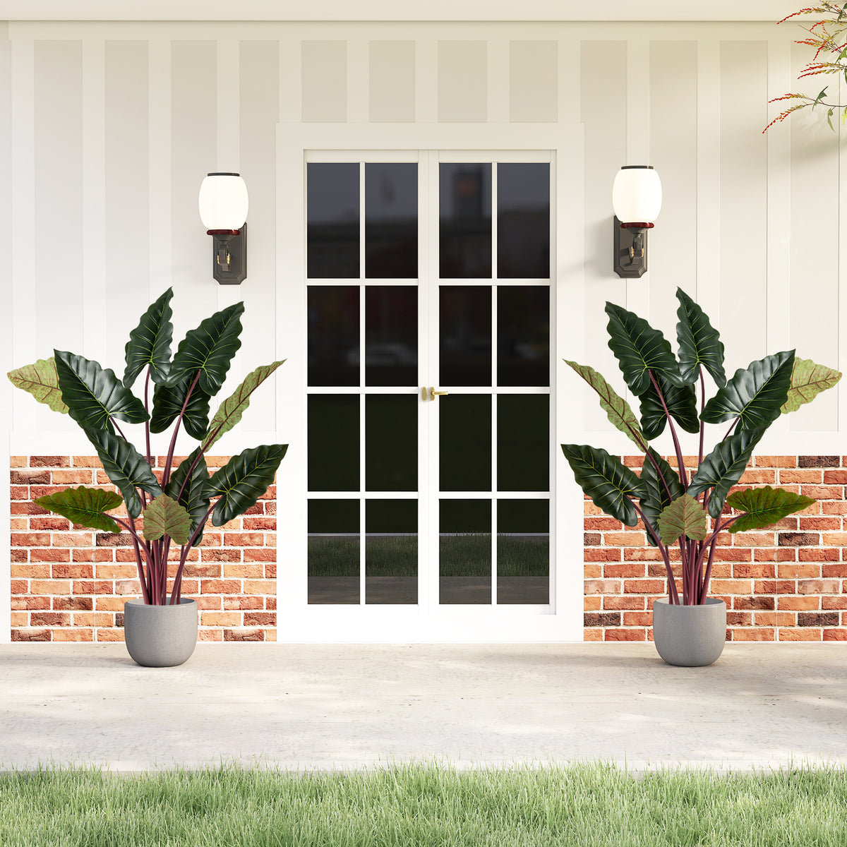 Artificial Rainbow Taro Tree 63 Inch Tall with 11 Faux Leaves - Realistic Indoor Decor - Set of 1