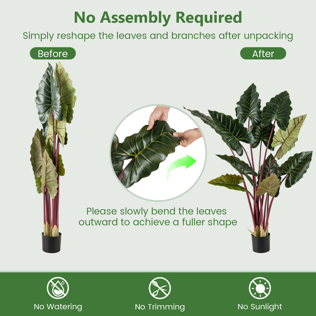 Artificial Rainbow Taro Tree 63 Inch Tall with 11 Faux Leaves - Realistic Indoor Decor - Set of 1