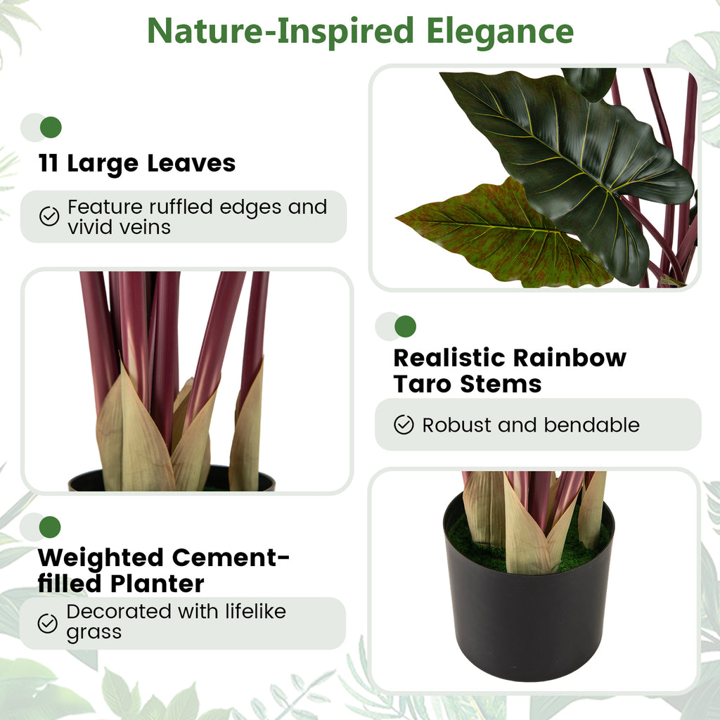 Artificial Rainbow Taro Tree 63 Inch Tall with 11 Faux Leaves - Realistic Indoor Decor - Set of 1