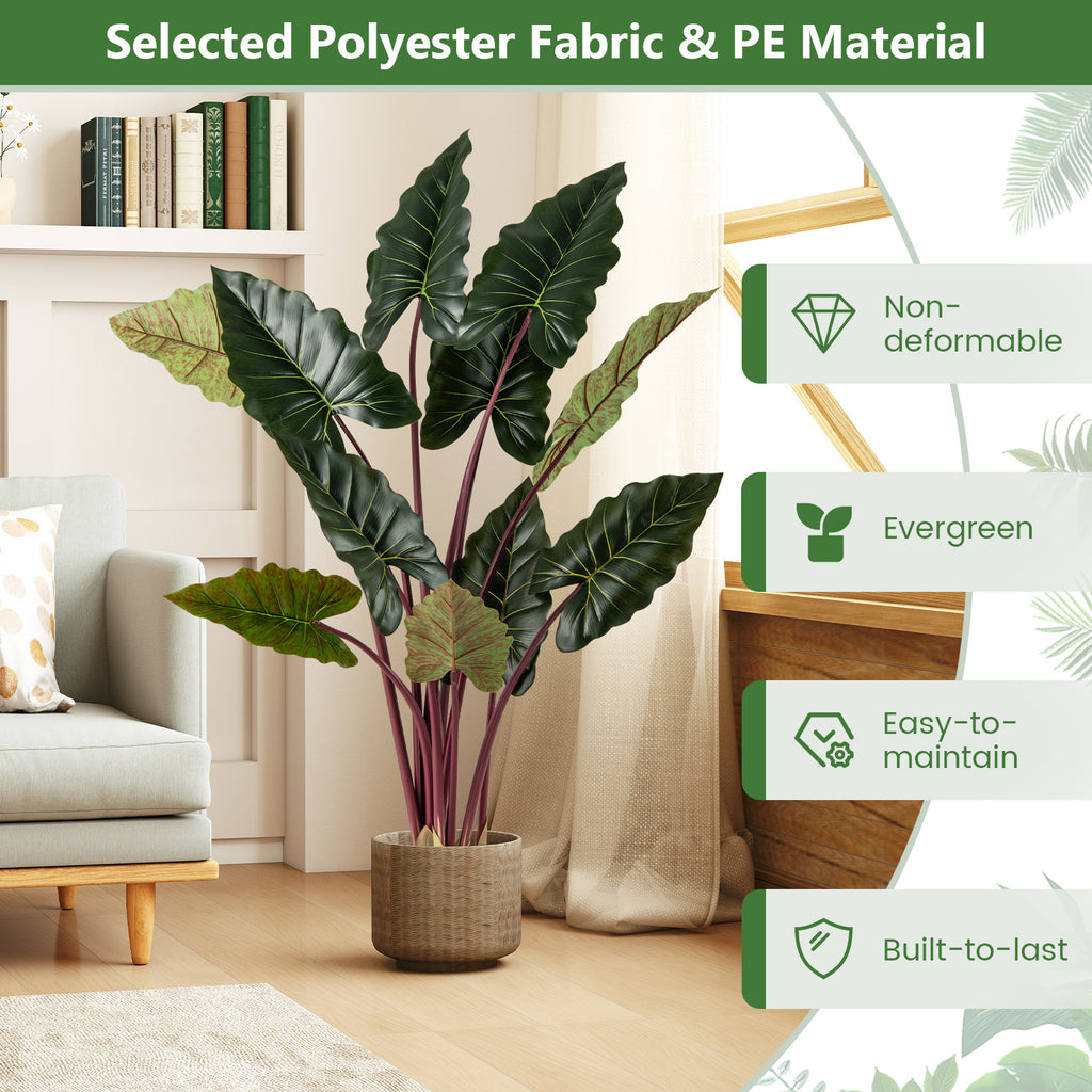 Artificial Rainbow Taro Tree 63 Inch Tall with 11 Faux Leaves - Realistic Indoor Decor - Set of 1